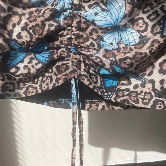 3/$12 Rue21 top Butterfly animal print cinch string in front casual boho M jr - Picture 9 of 17